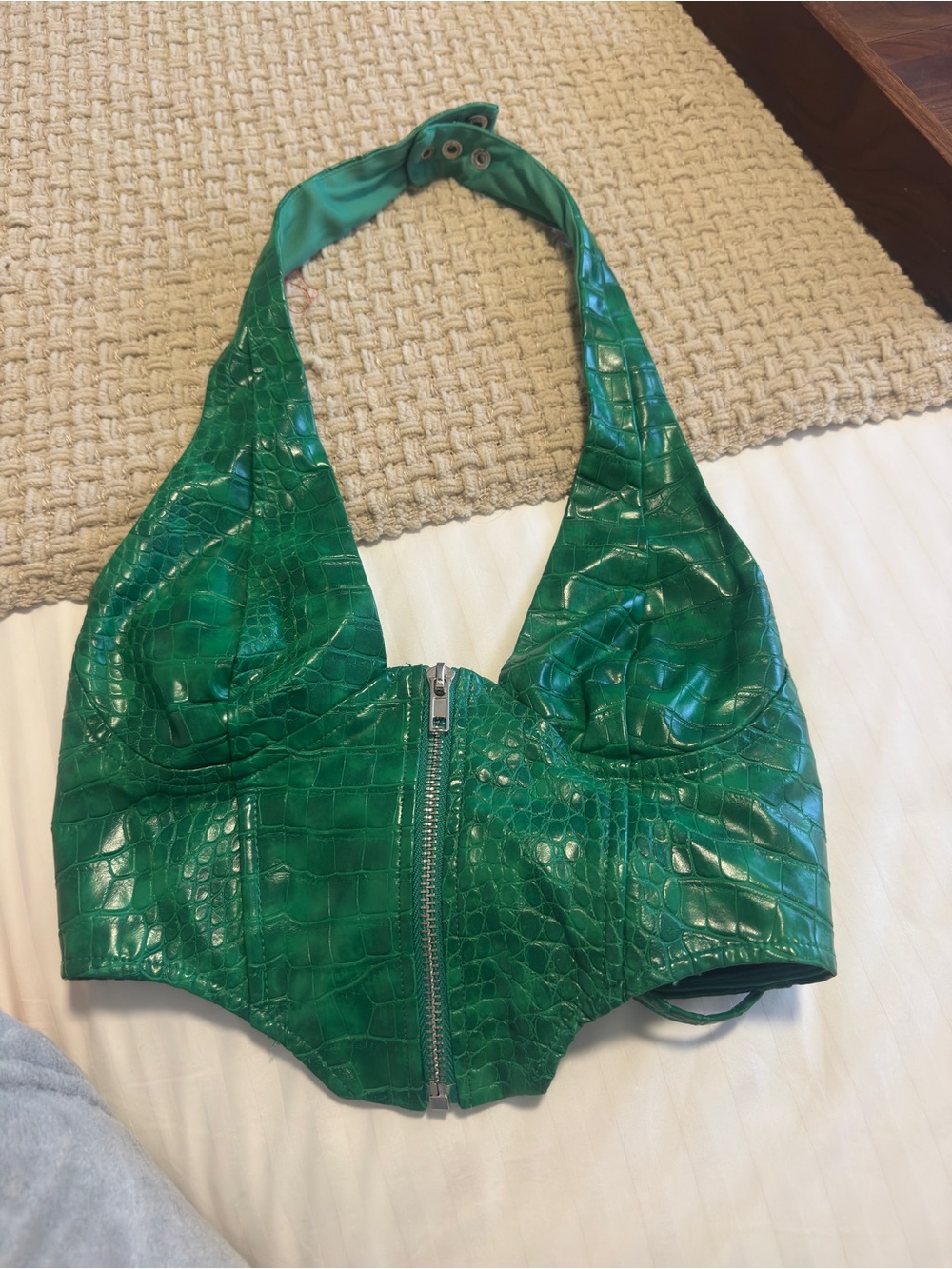 Edikted Emerald Green Faux Croc Halter Crop Top